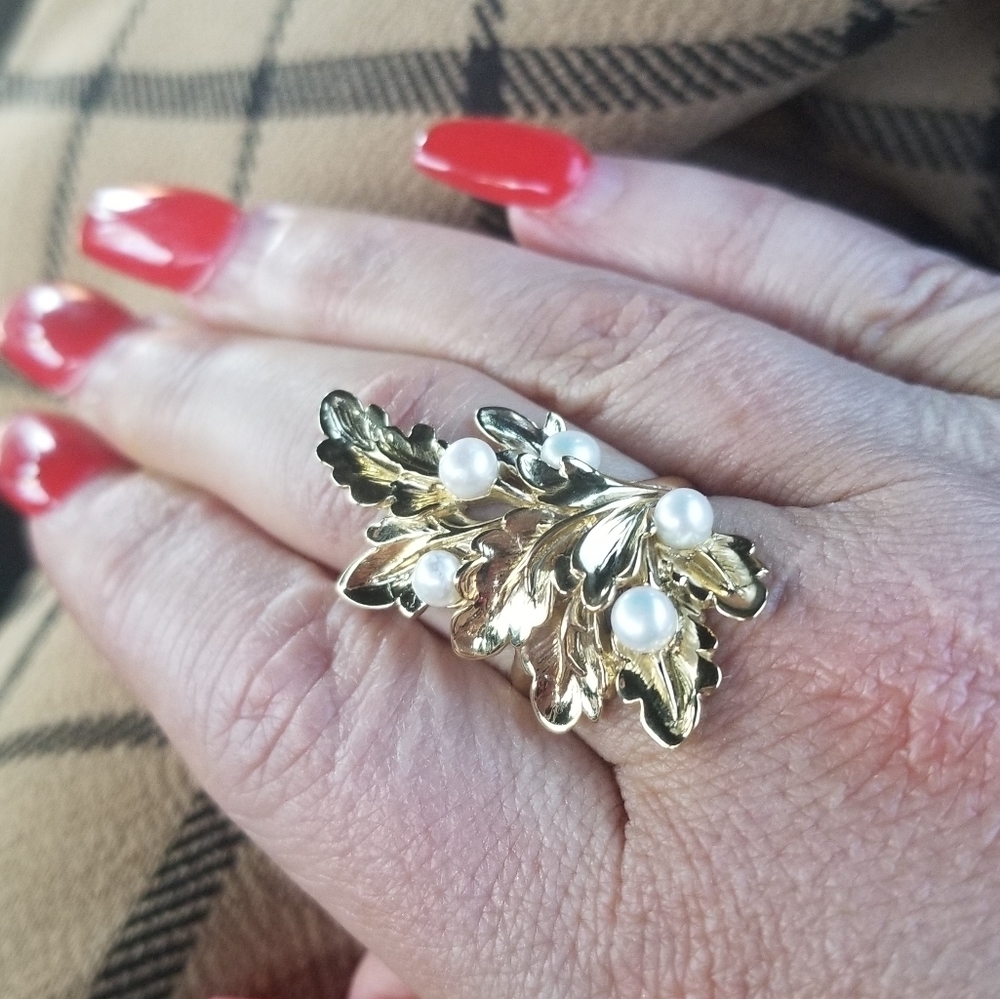 18K YELLOW GOLD CULTURED FRESHWATER PEARL RING - Picture 6 of 8